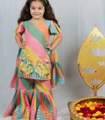 Multi colour leheriya print sharara set for kids