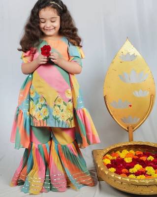 Multi colour leheriya print sharara set for kids 2