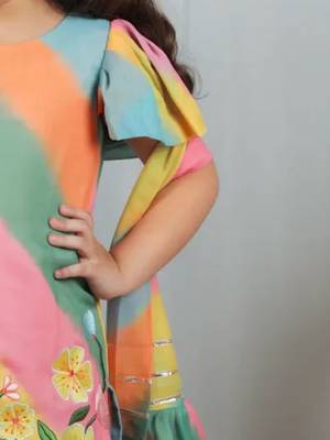 Multi colour leheriya print sharara set for kids 3