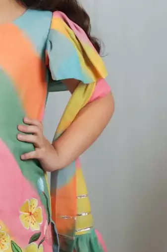 Multi colour leheriya print sharara set for kids