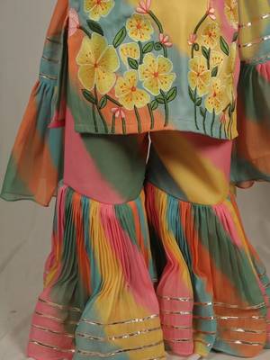 Multi colour leheriya print sharara set for kids 4