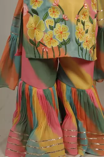 Multi colour leheriya print sharara set for kids
