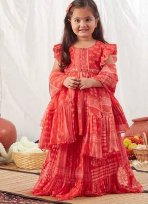 Red block printed peplum top & ghaghra 1