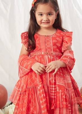 Red block printed peplum top & ghaghra 2