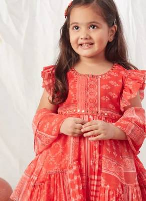 Red block printed peplum top & ghaghra 3