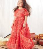 Red block printed dress for girls