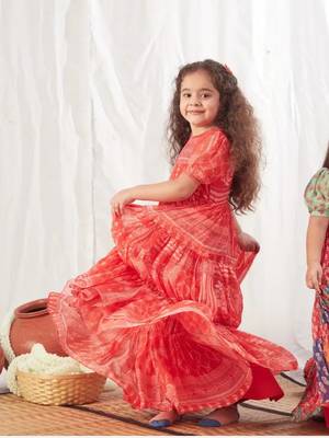 Red block printed dress for girls 2