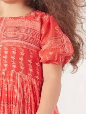 Red block printed dress for girls 4