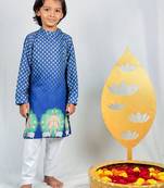 Blue crepe printed kurta set for boys