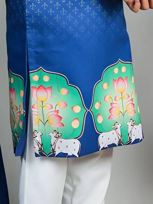 Blue crepe printed kurta set for boys 3