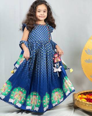 Blue crepe printed angrakha set for girls 1