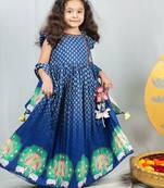 Blue crepe printed angrakha set for girls