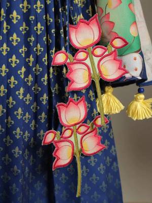 Blue crepe printed angrakha set for girls 3