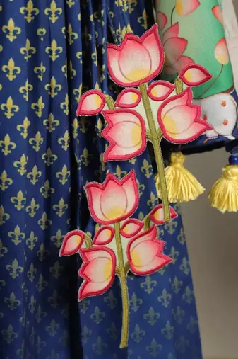 Blue crepe printed angrakha set for girls
