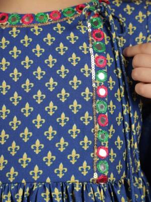 Blue crepe printed angrakha set for girls 4