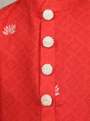 Red crepe hand embroidered kurta set for boys 3