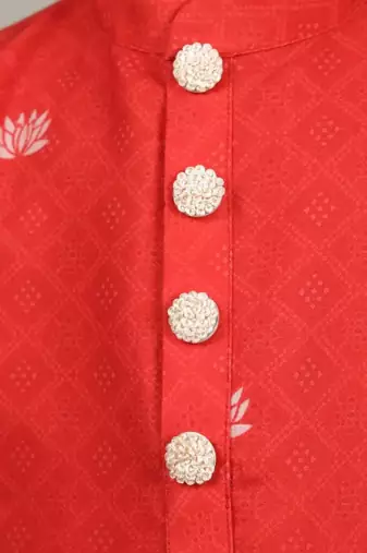 Red crepe hand embroidered kurta set for boys