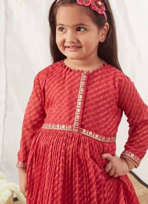 Red leheriya print lehenga with top for girls 2