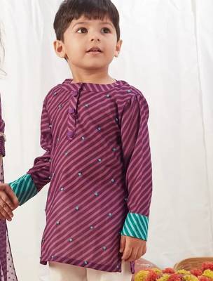 Purple leheriya short kurta set 1