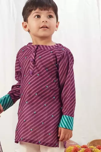 Purple leheriya short kurta set