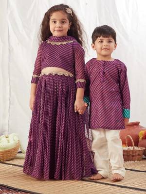 Purple leheriya short kurta set 3