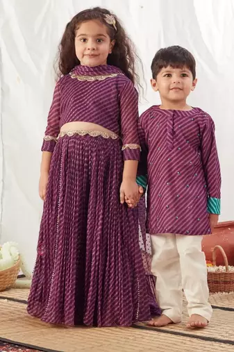 Purple leheriya short kurta set