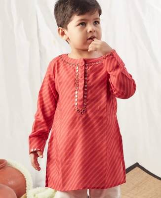 Red printed kurta set for boys 2