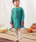 Turquoise leheriya short kurta set