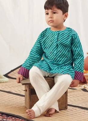 Turquoise leheriya short kurta set 2
