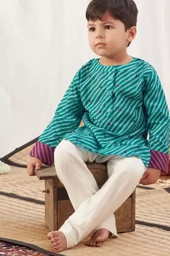 Turquoise leheriya short kurta set