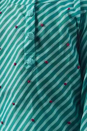 Turquoise leheriya short kurta set