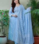 Sky Blue Embroidered Suit Set with Dupatta