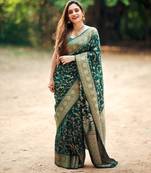 Green silk blend saree with blouse