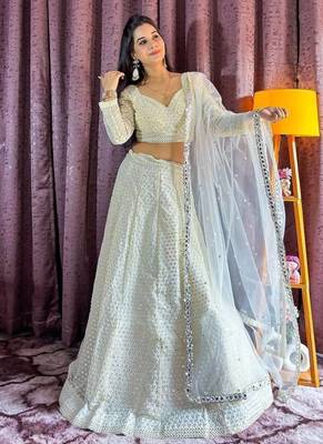 White sequins and thread work Lehenga Choli 1