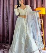 White sequins and thread work Lehenga Choli