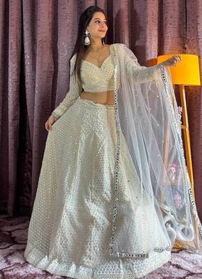 White sequins and thread work Lehenga Choli 2