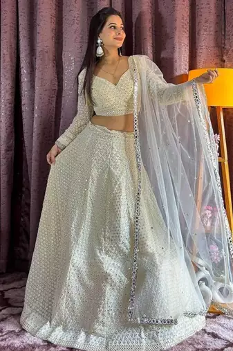 White sequins and thread work Lehenga Choli