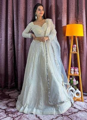 White sequins and thread work Lehenga Choli 3