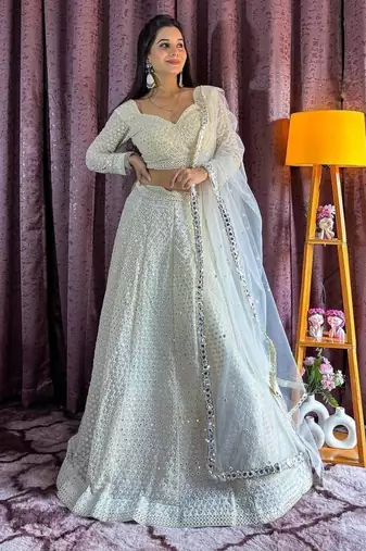 White sequins and thread work Lehenga Choli
