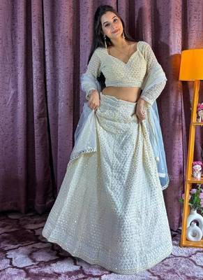 White sequins and thread work Lehenga Choli 4