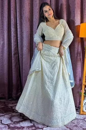 White sequins and thread work Lehenga Choli