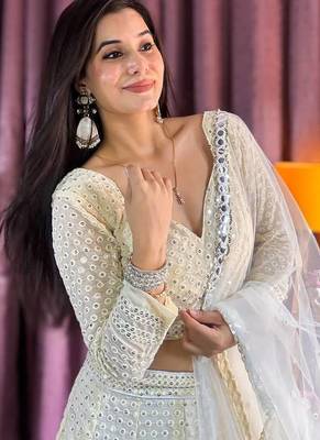 White sequins and thread work Lehenga Choli 5