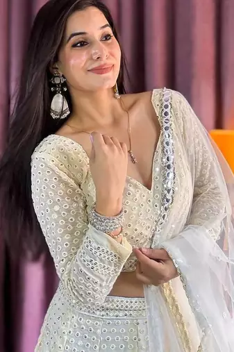 White sequins and thread work Lehenga Choli