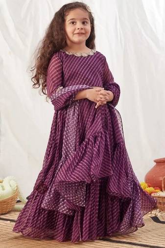 Gota work & leheriya purple lehenga