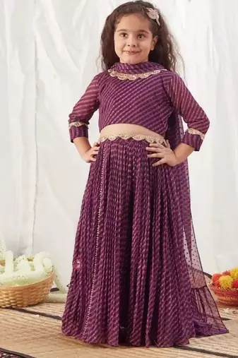 Gota work & leheriya purple lehenga