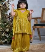 Yellow pearl embroiderd sharara set