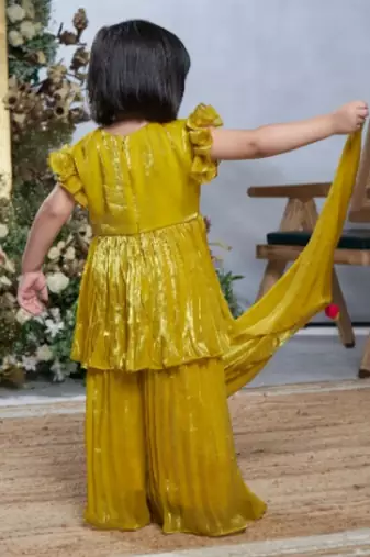 Yellow pearl embroiderd sharara set
