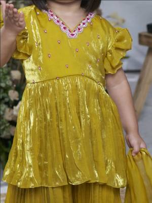 Yellow pearl embroiderd sharara set 3