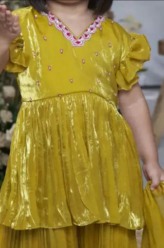 Yellow pearl embroiderd sharara set