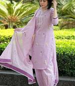 Bird Printed Cotton Kurta and Pant Set with Dupatta
